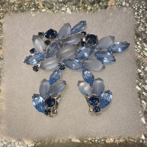 Beautiful Blue and Silver Brooch and Earring Set